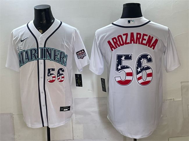 Men's Seattle Mariners #56 Randy Arozarena White USA 250 Fourth of July Home Stitched Baseball Jersey
